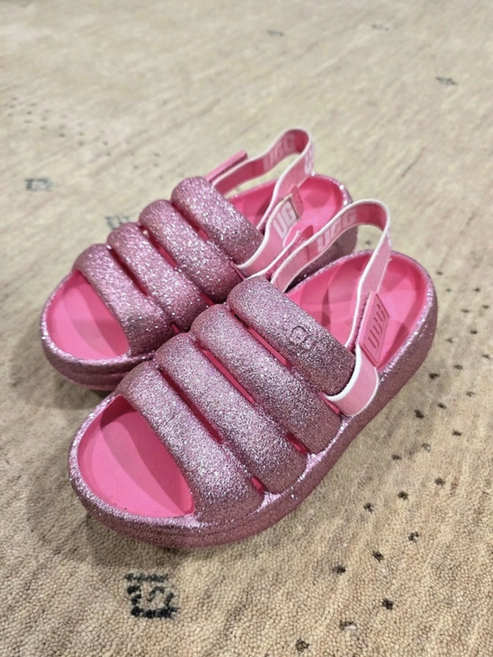 UGG Sport Yeah Glitter Sandals Pink Kids 3